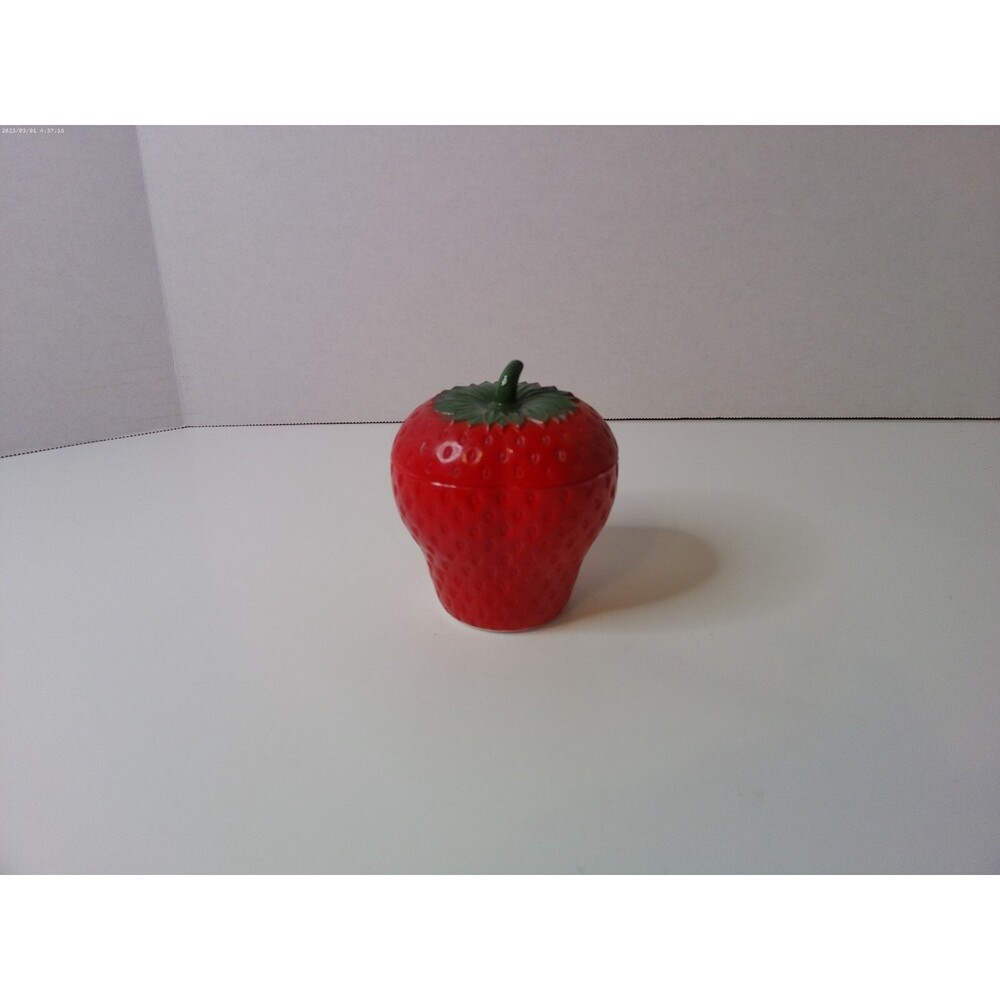 Vintage Hazel-Atlas Milk Glass Strawberry Red Berry Jar w/ Removeable Lid